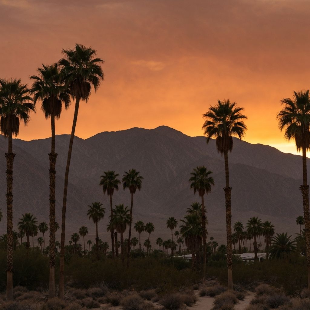 Coachella Valley desert landscape at sunset